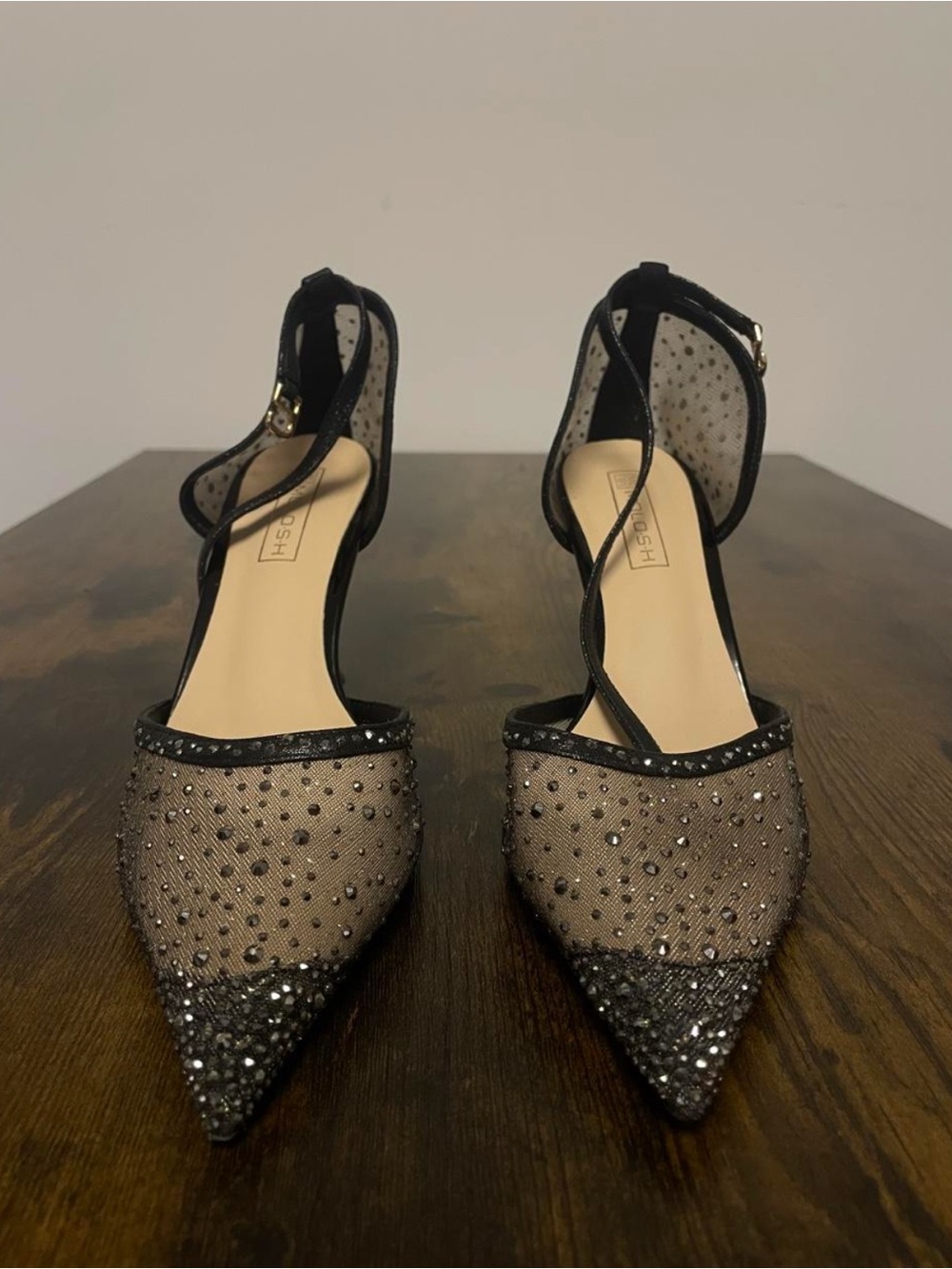 Black Rhinestone Mesh Pointed-Toe Heels - Picture 2 of 5